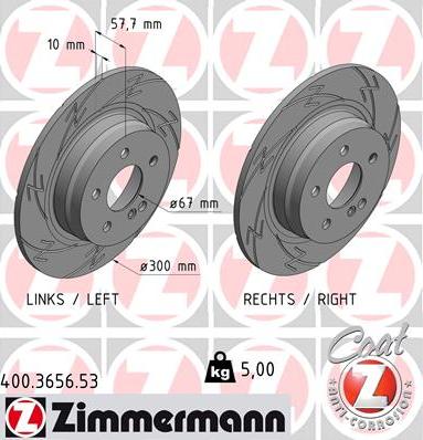 Zimmermann 400.3656.53 - Тормозной диск autospares.lv