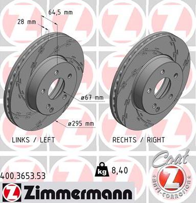 Zimmermann 400.3653.53 - Тормозной диск autospares.lv