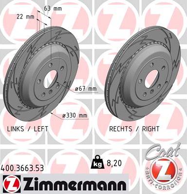 Zimmermann 400.3663.53 - Тормозной диск autospares.lv