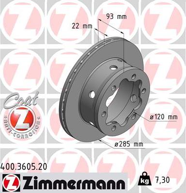 Zimmermann 400.3605.20 - Тормозной диск autospares.lv
