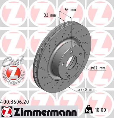 Zimmermann 400.3606.20 - Тормозной диск autospares.lv