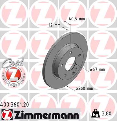 Zimmermann 400.3601.20 - Тормозной диск autospares.lv