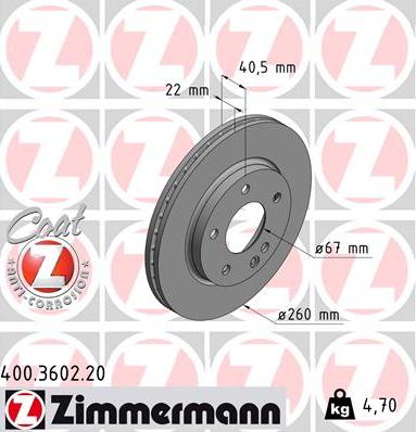 Zimmermann 400.3602.20 - Тормозной диск autospares.lv