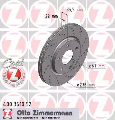 Zimmermann 400.3610.52 - Тормозной диск autospares.lv