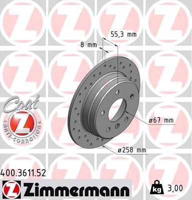 Zimmermann 400.3611.52 - Тормозной диск autospares.lv