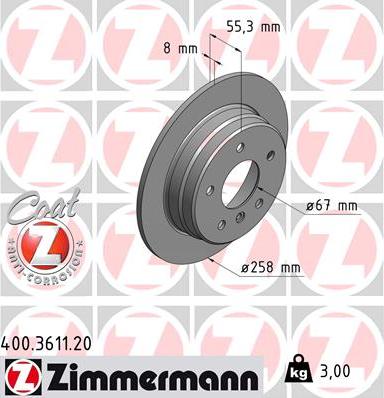 Zimmermann 400.3611.20 - Тормозной диск autospares.lv