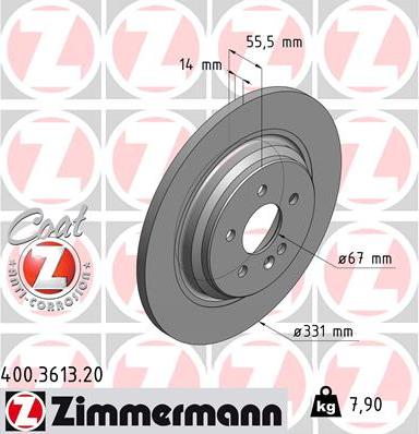 Zimmermann 400.3613.20 - Тормозной диск autospares.lv