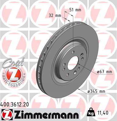 Zimmermann 400.3612.20 - Тормозной диск autospares.lv