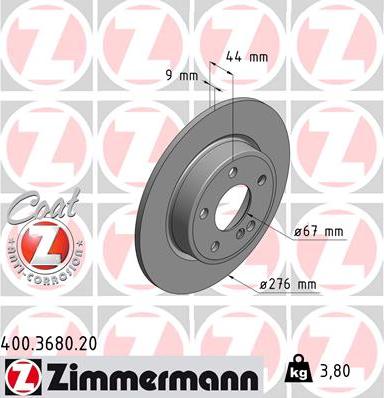 Zimmermann 400.3680.20 - Тормозной диск autospares.lv