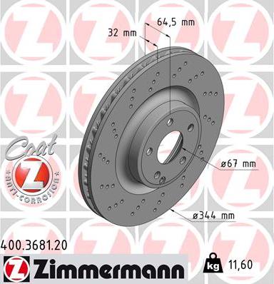 Zimmermann 400.3681.20 - Тормозной диск autospares.lv