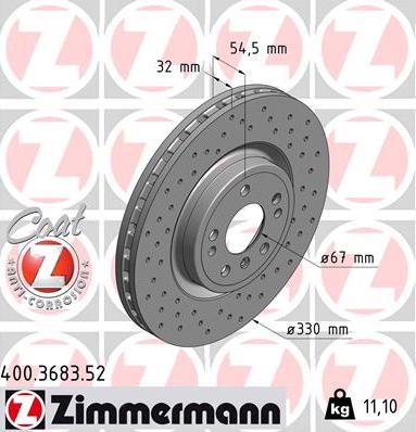 Zimmermann 400.3683.52 - Тормозной диск autospares.lv