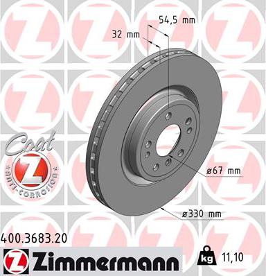Zimmermann 400.3683.20 - Тормозной диск autospares.lv