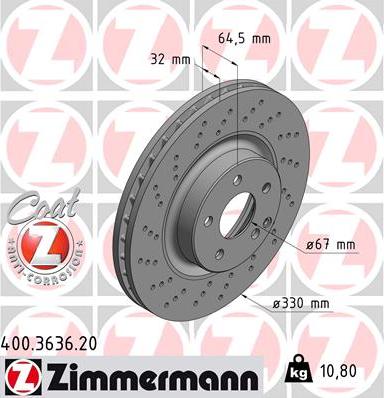 Zimmermann 400.3636.20 - Тормозной диск autospares.lv