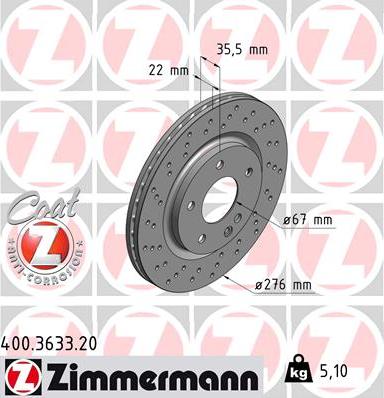 Zimmermann 400.3633.20 - Тормозной диск autospares.lv