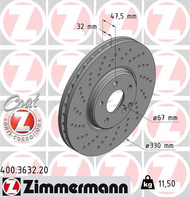 Zimmermann 400.3632.20 - Тормозной диск autospares.lv