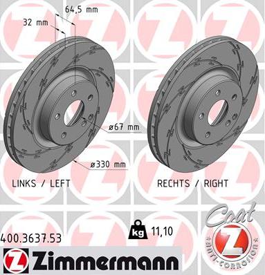 Zimmermann 400.3637.53 - Тормозной диск autospares.lv