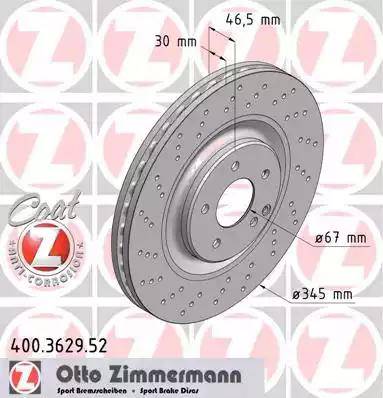 Zimmermann 400.3629.52 - Тормозной диск autospares.lv