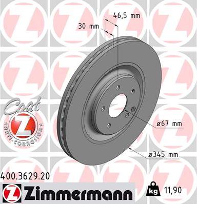 Zimmermann 400.3629.20 - Тормозной диск autospares.lv