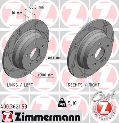 Zimmermann 400.3621.53 - Тормозной диск autospares.lv