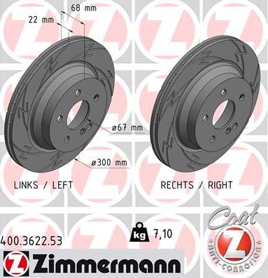 Zimmermann 400.3622.53 - Тормозной диск autospares.lv