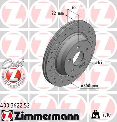 Zimmermann 400.3622.52 - Тормозной диск autospares.lv