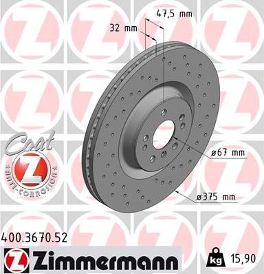 Zimmermann 400.3670.52 - Тормозной диск autospares.lv