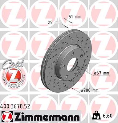 Zimmermann 400.3678.52 - Тормозной диск autospares.lv