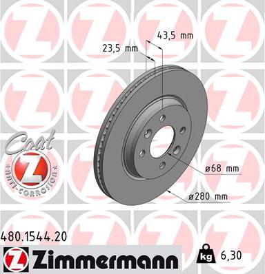 Zimmermann 480.1544.20 - Тормозной диск autospares.lv