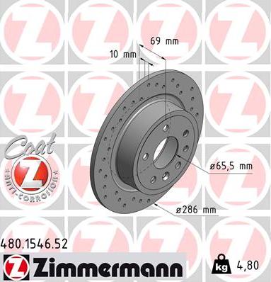 Zimmermann 480.1546.52 - Тормозной диск autospares.lv