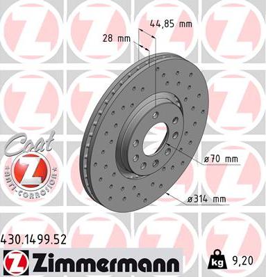 Zimmermann 430.1499.52 - Тормозной диск autospares.lv