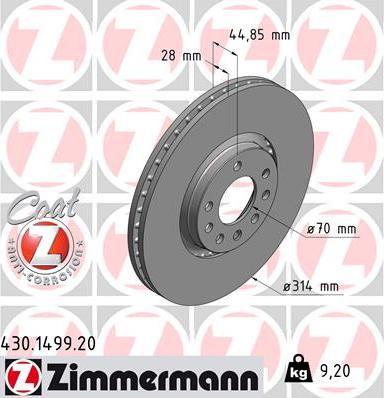 Zimmermann 430.1499.20 - Тормозной диск autospares.lv