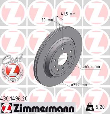 Zimmermann 430.1496.20 - Тормозной диск autospares.lv