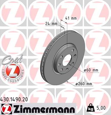 Zimmermann 430.1490.20 - Тормозной диск autospares.lv