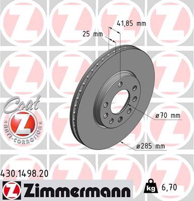 Zimmermann 430.1498.20 - Тормозной диск autospares.lv