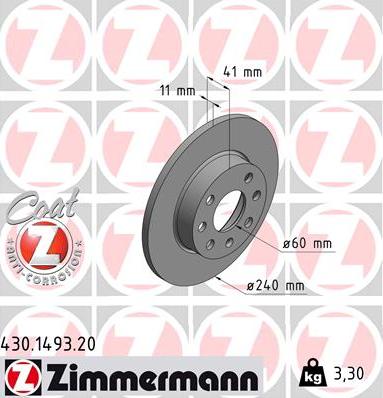 Zimmermann 430.1493.20 - Тормозной диск autospares.lv