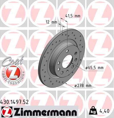 Zimmermann 430.1497.52 - Тормозной диск autospares.lv
