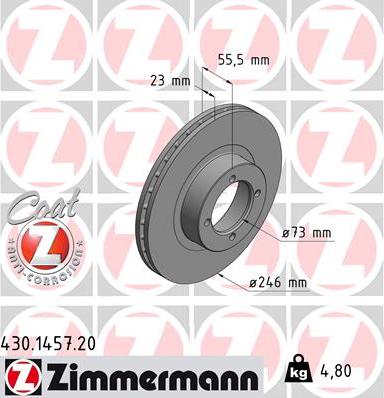 Zimmermann 430.1457.20 - Тормозной диск autospares.lv