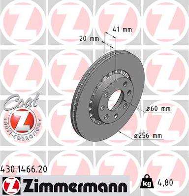 Zimmermann 430.1466.20 - Тормозной диск autospares.lv