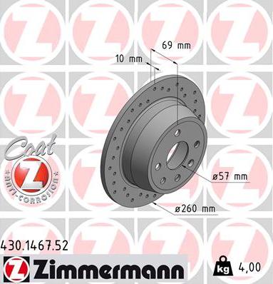 Zimmermann 430.1467.52 - Тормозной диск autospares.lv