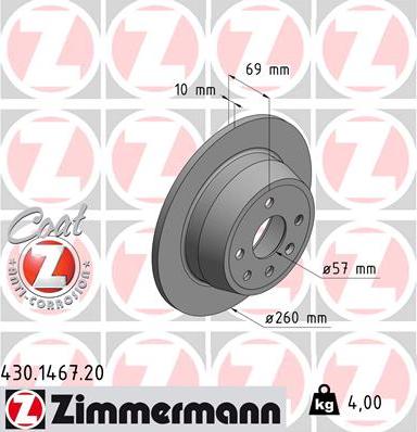 Zimmermann 430.1467.20 - Тормозной диск autospares.lv