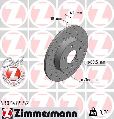 Zimmermann 430.1485.52 - Тормозной диск autospares.lv