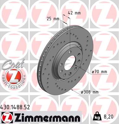 Zimmermann 430.1488.52 - Тормозной диск autospares.lv