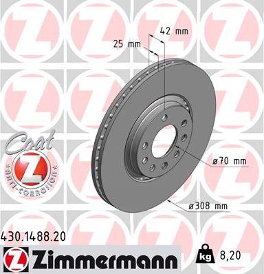 Zimmermann 430.1488.20 - Тормозной диск autospares.lv