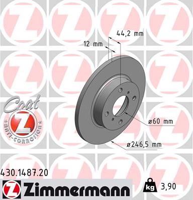 Zimmermann 430.1487.20 - Тормозной диск autospares.lv