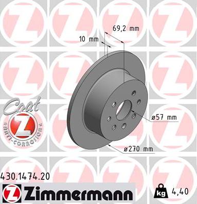 Zimmermann 430.1474.20 - Тормозной диск autospares.lv