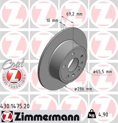 Zimmermann 430.1475.20 - Тормозной диск autospares.lv