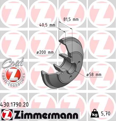 Zimmermann 430.1790.20 - Тормозной барабан autospares.lv