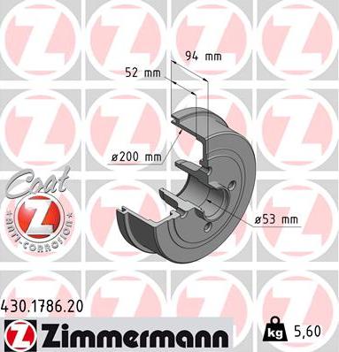 Zimmermann 430.1786.20 - Тормозной барабан autospares.lv