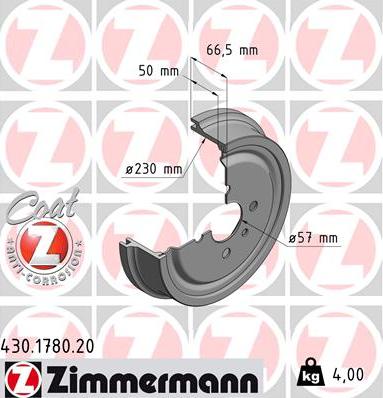 Zimmermann 430.1780.20 - Тормозной барабан autospares.lv