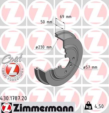 Zimmermann 430.1787.20 - Тормозной барабан autospares.lv